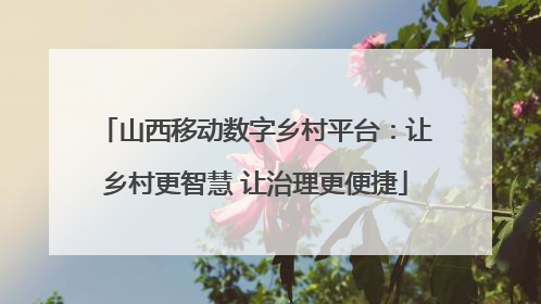 山西移动数字乡村平台：让乡村更智慧 让治理更便捷