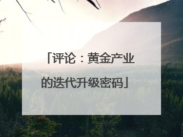 评论：黄金产业的迭代升级密码