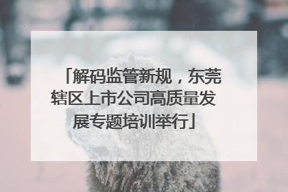 解码监管新规，东莞辖区上市公司高质量发展专题培训举行